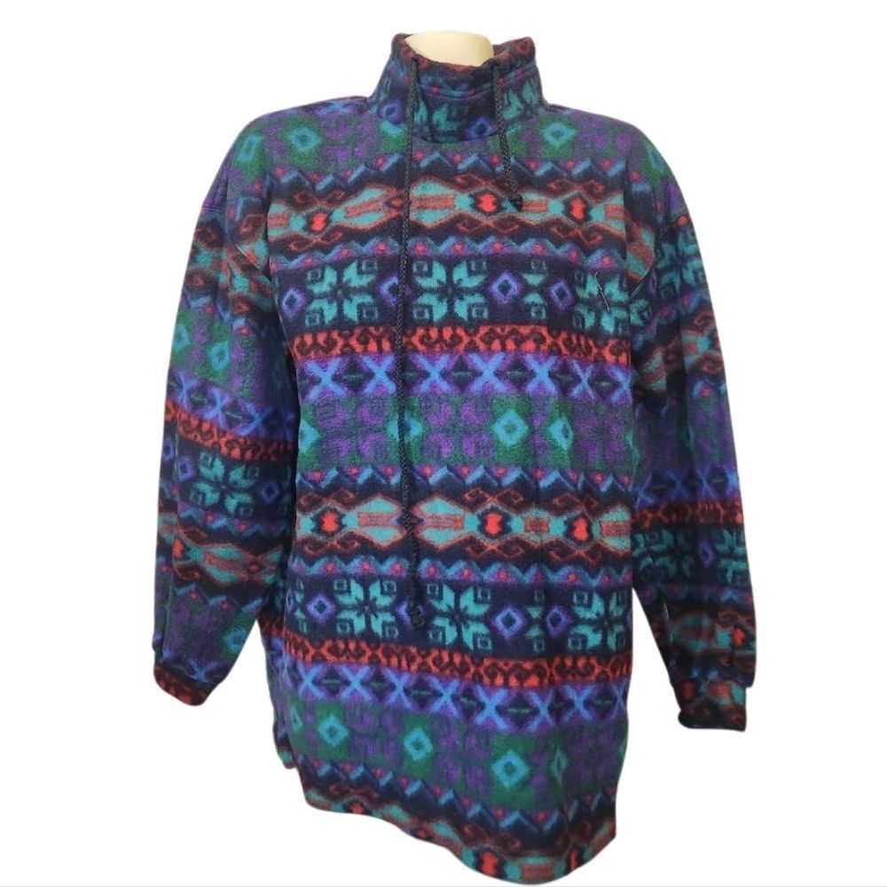 Justin Allen Colorful Patterned Women's Fleece Pullover Size Large
